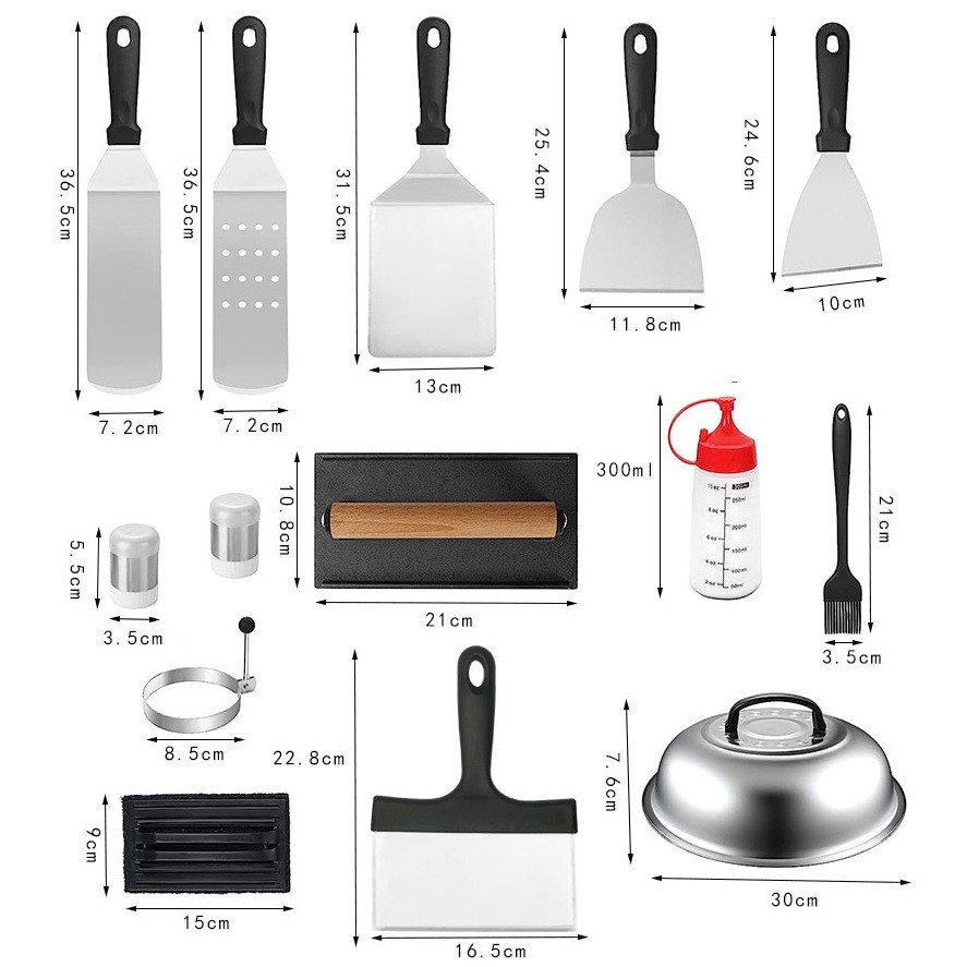 Ustensile pentru gratar, set din 17 ustensile pentru gratar cu preparare de tip plita, ustensile din otel inoxidabil cu manere din plastic pp, cu geanta, negru [2]