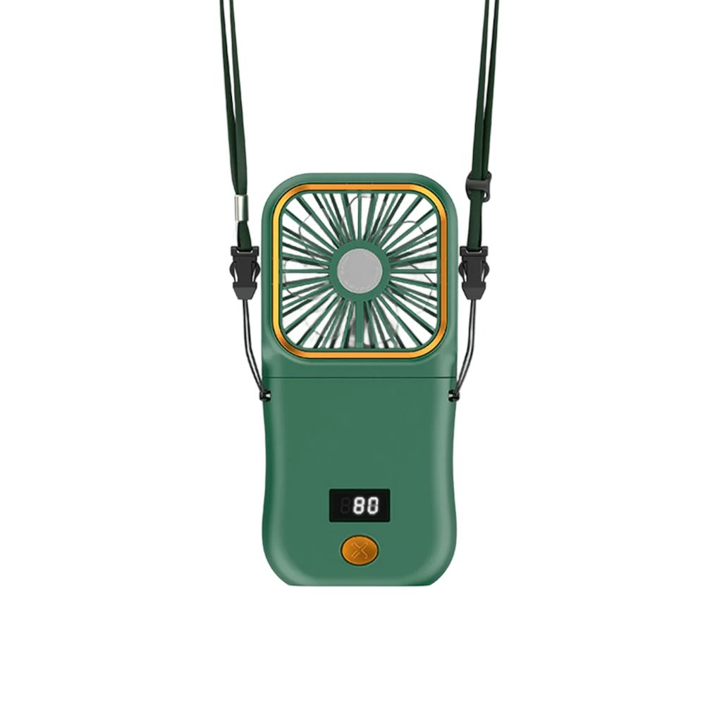Ventilator portabil 3 in 1, de mana, de gat, de birou, 16.7 x 8 x 1.9 cm, 3 trepte de viteza, incarcare usb, pliabil, afisaj digital, suport telefon, verde [7]