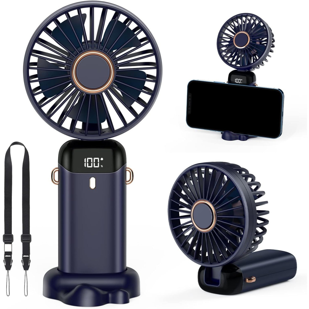 Ventilator ultra portabil cu aromaterapie, 3 in 1, de mana, de birou, de gat, 5 trepte de viteza, incarcare usb, autonomie 12h, pliabil, cu ecran lcd, albastru [2]