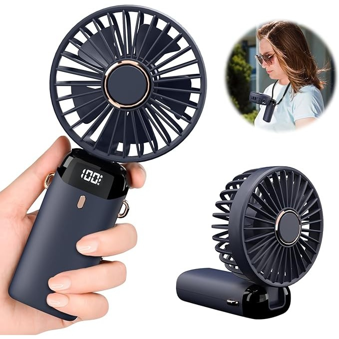 Ventilator ultra portabil cu aromaterapie, 3 in 1, de mana, de birou, de gat, 5 trepte de viteza, incarcare usb, autonomie 12h, pliabil, cu ecran lcd, albastru [3]
