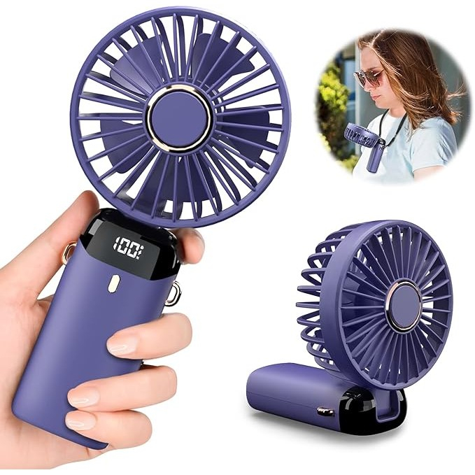 Ventilator ultra portabil cu aromaterapie, 3 in 1, de mana, de birou, de gat, 5 trepte de viteza, incarcare usb, autonomie 12h, pliabil, cu ecran lcd, mov [6]