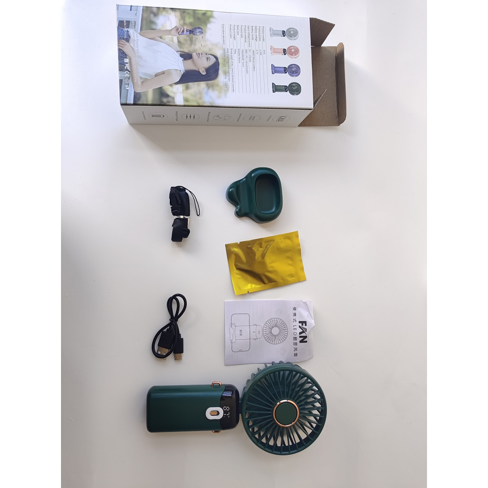 Ventilator ultra portabil cu aromaterapie, 3 in 1, de mana, de birou, de gat, 5 trepte de viteza, incarcare usb, autonomie 12h, pliabil, cu ecran lcd, verde [9]