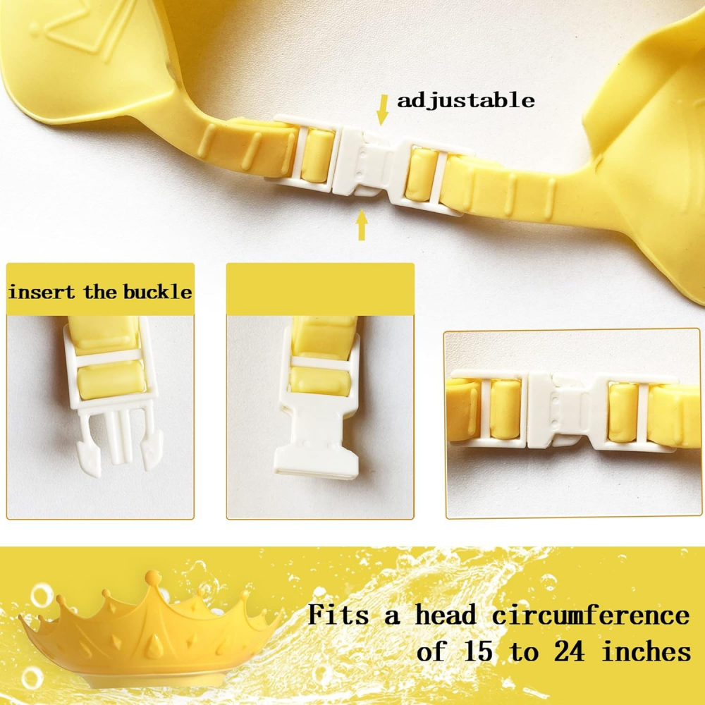 Viziera de protectie baie pentru copii, fippy, model coroana, dimensiune ajustabila, durabil, usor de curatat, impotriva samponului, pentru ochi si urechi, tpe+pp, galbena [10]