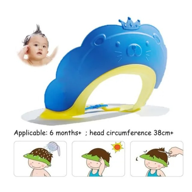 Viziera de protectie baie pentru copii, fippy, model coronita leu, dimensiune ajustabila, durabil, usor de curatat, impotriva samponului, pentru ochi si urechi, tpe+pp, 21x20.5 cm, albastru [4]