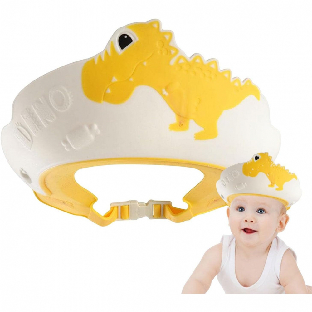 Viziera de protectie baie pentru copii, fippy, model dinozaur, dimensiune ajustabila, durabil, usor de curatat, impotriva samponului, pentru ochi si urechi, tpe+pp, 22x21 cm, galben [6]