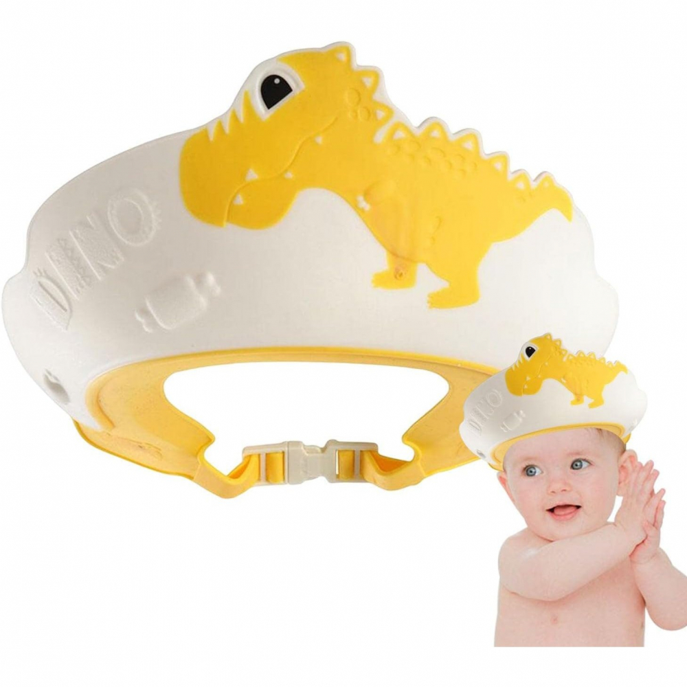 Viziera de protectie baie pentru copii, fippy, model dinozaur, dimensiune ajustabila, durabil, usor de curatat, impotriva samponului, pentru ochi si urechi, tpe+pp, 22x21 cm, galben [4]