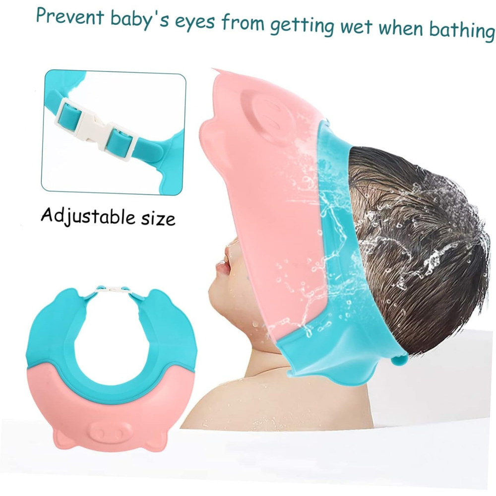 Viziera de protectie baie pentru copii, fippy, model purcelus, dimensiune ajustabila, durabil, usor de curatat, impotriva samponului, pentru ochi si urechi, tpe+pp, 23x23 cm, roz [3]