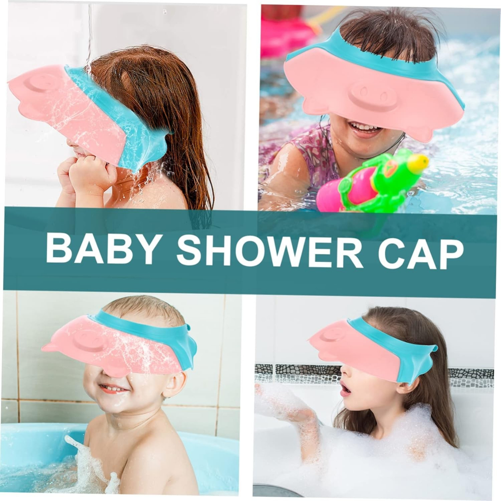 Viziera de protectie baie pentru copii, fippy, model purcelus, dimensiune ajustabila, durabil, usor de curatat, impotriva samponului, pentru ochi si urechi, tpe+pp, 23x23 cm, roz [11]