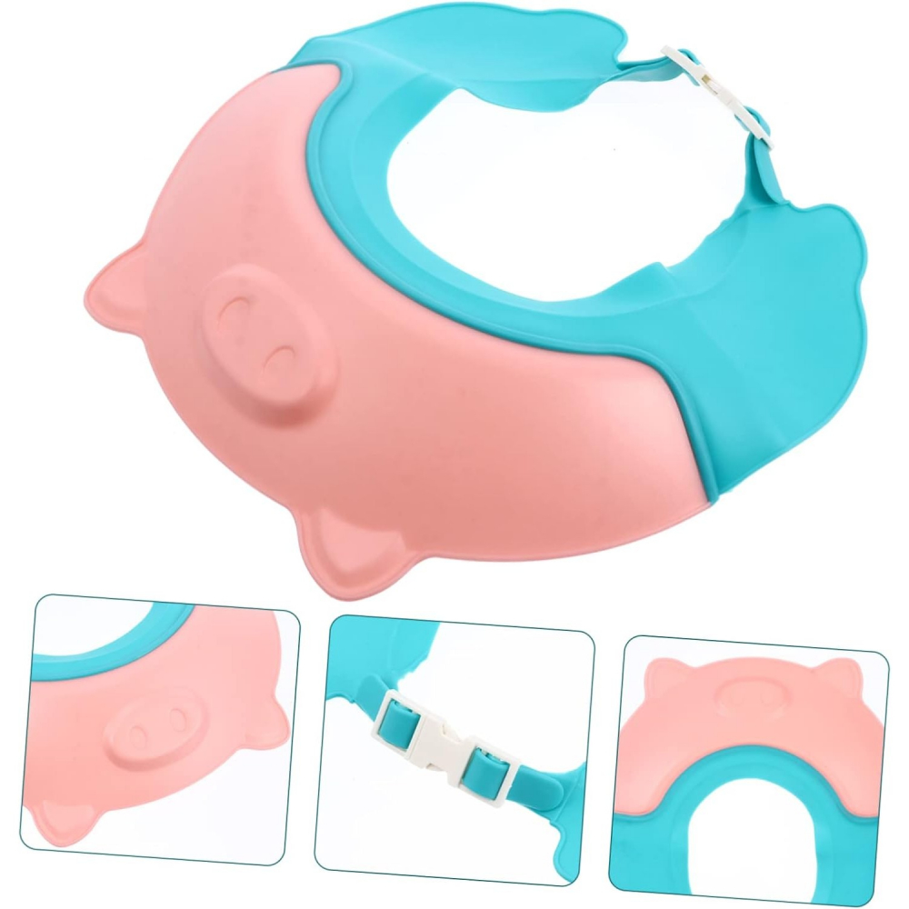 Viziera de protectie baie pentru copii, fippy, model purcelus, dimensiune ajustabila, durabil, usor de curatat, impotriva samponului, pentru ochi si urechi, tpe+pp, 23x23 cm, roz [12]