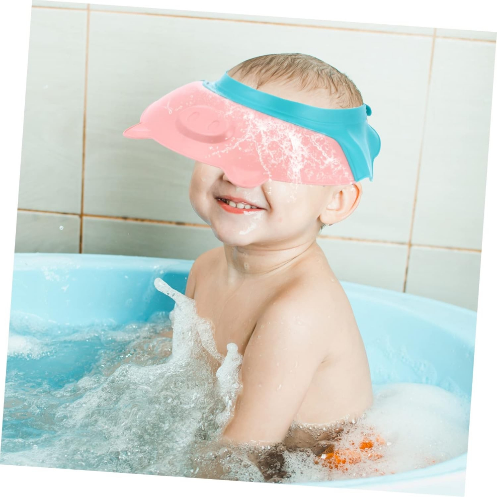 Viziera de protectie baie pentru copii, fippy, model purcelus, dimensiune ajustabila, durabil, usor de curatat, impotriva samponului, pentru ochi si urechi, tpe+pp, 23x23 cm, roz [7]