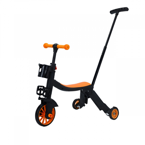 Îngrijire, transport și organizare pentru bebeluși și copii - Bicicleta 8 in 1, transformabila, multifunctionala, reglare inaltime, cu maner de impingere detasabil, tricicleta, trotineta, 3 roti, pedale, cosulet, 3-6 ani, portocaliu