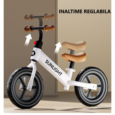 Bicicleta de echilibru, pentru copii, fara pedale, cu doua roti, 2-6 ani, inaltime reglabila, 82 x 55 x 45 cm, alb [1]