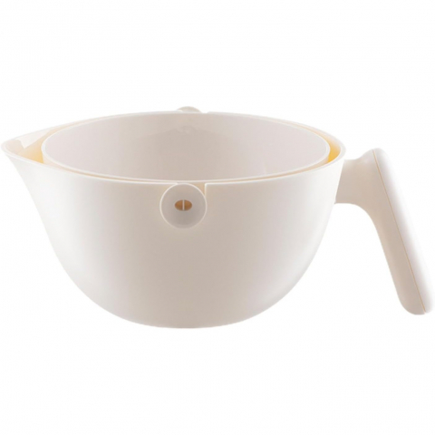 Ajutoare pentru gatit - Bol cu doua straturi, pentru fructe, legume, cu cos de scurgere a apei, 2l, din abs+pp, 29.9 x 22.5 x 11.8 cm, alb