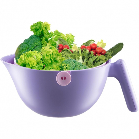 Bol cu doua straturi, pentru fructe, legume, cu cos de scurgere a apei, 2l, din abs+pp, 29.9 x 22.5 x 11.8 cm, mov [4]