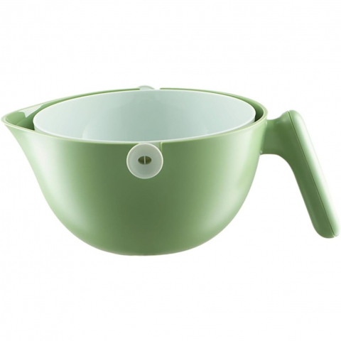 Ajutoare pentru gatit - Bol cu doua straturi, pentru fructe, legume, cu cos de scurgere a apei, 2l, din abs+pp, 29.9 x 22.5 x 11.8 cm, verde-alb