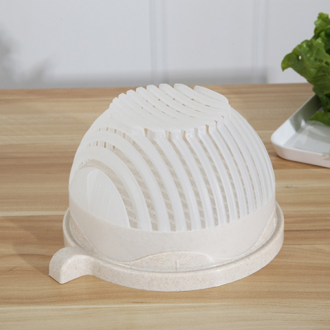Bol feliator pentru salata, castron multifunctional pentru legume si fructe, pentru spalat si taiat legumele, cu scurgere si tocator, ergonomic, protectie pentru maini, 21x18.5x11.5 cm, alb [10]