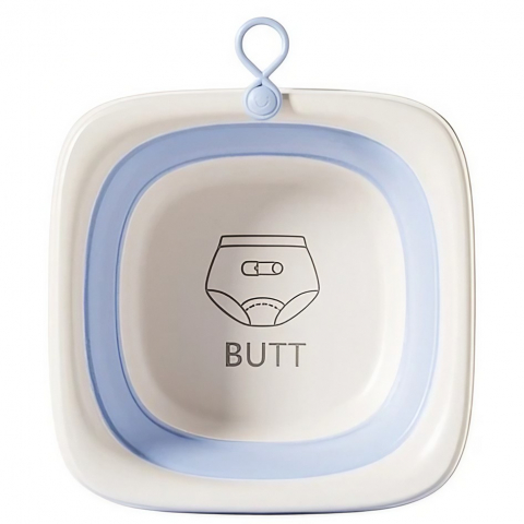 Îngrijire, transport și organizare pentru bebeluși și copii - Cada pliabila pentru baie pentru copii, cadita pentru bebelusi, model patrat pentru fundulet, albastru, 32x27.5x3.7 cm, 4 l