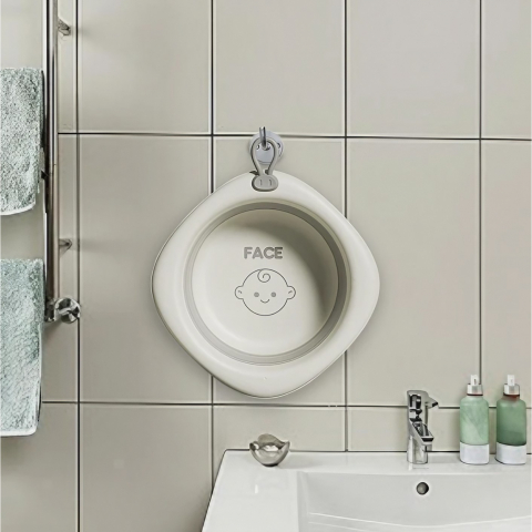 Cada pliabila pentru baie pentru copii, cadita pentru bebelusi, model romb pentru fata, gri, 31.5x31.5x3.5 cm, 3l [3]