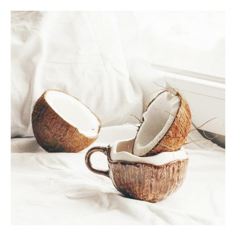 Cana din ceramica, 201-300 ml, cu lingurita, model nuca de cocos, maro [6]