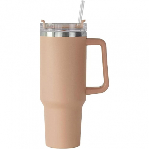 Cana termos din plastic, pentru bauturi calde si reci, cu maner, 9.9x9.9x27 cm, roz pal [7]