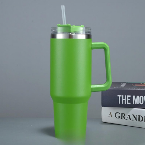 Cana termos din plastic, pentru bauturi calde si reci, cu maner, 9.9x9.9x27 cm, verde [4]