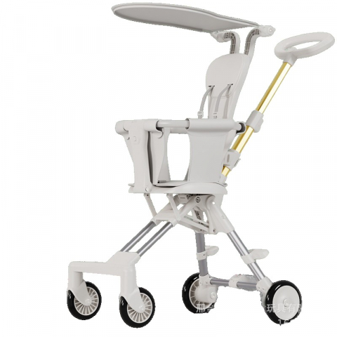 Îngrijire, transport și organizare pentru bebeluși și copii - Carucior pliabil, 1-3 ani, reversibil, 4 roti, parasolar, din aliaj de aluminiu + plastic + textil, 52 x 42 x 90 cm, alb