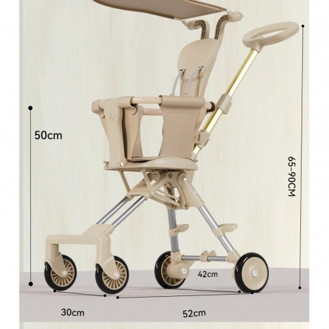 Carucior pliabil, 1-3 ani, reversibil, 4 roti, parasolar, din aliaj de aluminiu + plastic + textil, 52 x 42 x 90 cm, bej [2]