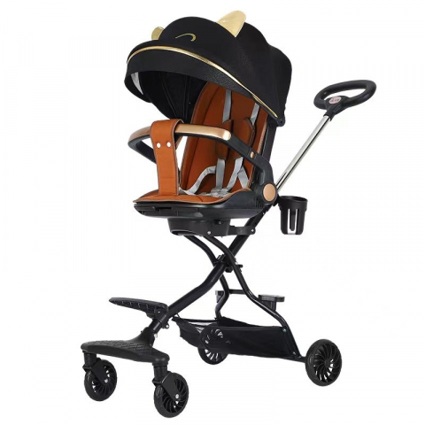 Promo rapid - Carucior sport  3in1, 6-36 luni, reversibil, pliabil, tavita pentru masa, pozitie de somn, centura de siguranta, roti 360, suport pahar, copertina pentru soare, 32x63x95cm, negru, model pisicute