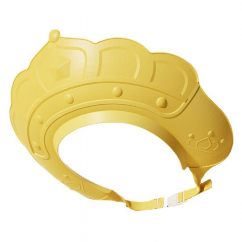 Îngrijire, transport și organizare pentru bebeluși și copii - Casca de dus, previne scurgerea apei si samponului pe fata, 0-12 ani, ajustabila, din tpe+pp, 20 x 23 cm, model coroana, galben