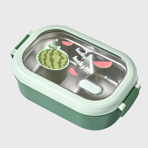 Caserole alimentare - Caserola container pentru pranz, caserola lunch box pentru studenti, din plastic pp, pentru scoala, compartiment metalic in interior, 22.5 x 14.5 x 8 cm, verde