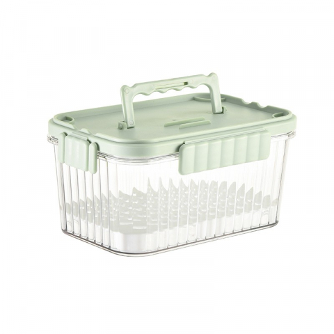 Caserole alimentare - Caserola portabila pentru mancare fresh  1500 ml, 2 furculite,10 x 13.5 x 20 cm, 2 capace detasabile pentru congelator, etans, spatiu pentru tacamuri, maner, material plastic, rezistent la temperaturi ridicate, transparent