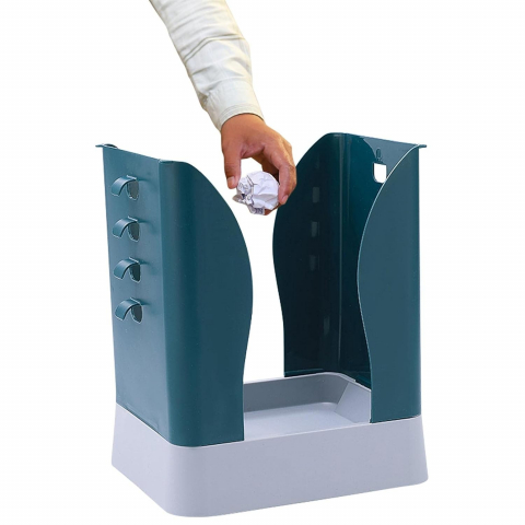 Cos de gunoi extensibil, din plastic, reglabil, pliabil, versatil, pentru bucatarie, baie sau birou, cos universal, 21x25x17 cm, albastru gri [3]