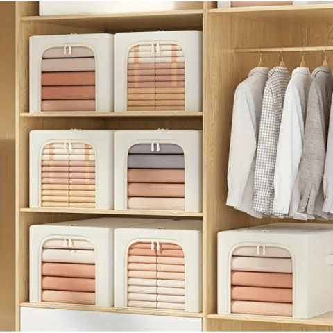 Cutie de depozitare, 31l, din in si bumbac, pliabila, cadru din otel, 45 x 30 x 23 cm, kaki [3]