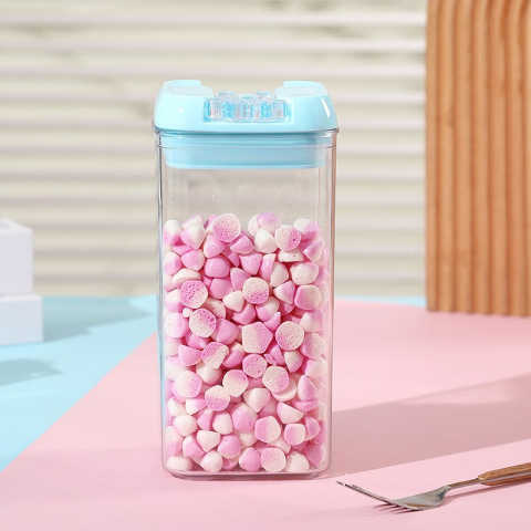 Cutie de depozitare alimente, 1.2l, capac albastru, din pp+pet, inchidere ermetica, 10 x 10 x 20.5 cm, transparent [4]