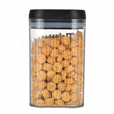 Promo rapid - Cutie de depozitare alimente, tip container, 2l, recipiente pentru cereale in bucatarie,  transparente cu capac negru