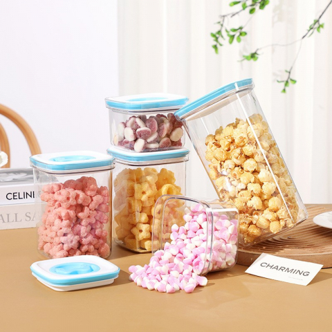 Cutie de depozitare pentru bucatarie, 1.3l, din abs+pet+silicon, capac alb/albastru, 11.5 x 15 x 8 cm, transparent [2]
