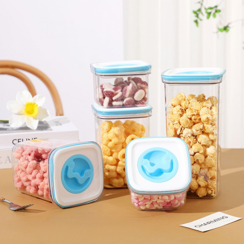 Cutie de depozitare pentru bucatarie, 600 ml, din abs+pet+silicon, capac alb/albastru, 11.5 x 8 x 8 cm, transparent [1]