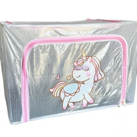 Pentru depozitare sezonieră - Cutie de depozitare, pentru camera copiilor, 100l, din pvc, model unicorn, 60 x 42 x 40 cm, transparent