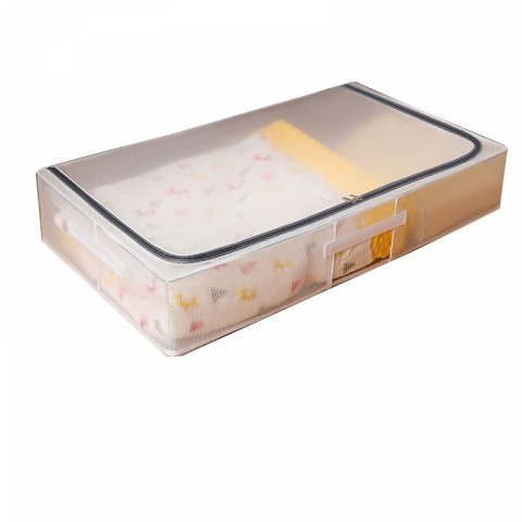 Cutii depozitare/M/transparenta si acces superior - Cutie de depozitare, pentru haine, incaltaminte, din plasa pvc impermeabila si manere laterale, pliabila, fermoar bidirectional, 80 x 47 x 15 cm transparenta