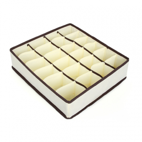 Organizare pentru casă - Cutie de depozitare, pentru lenjerie, sosete si sutiene, material textil, 24 compartimente, 32 x 32 x 10 cm, culoare bej