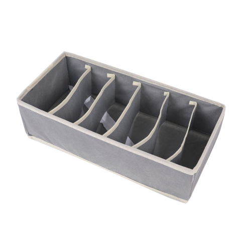Organizare pentru casă - Cutie de depozitare, pentru lenjerie, sosete si sutiene, material textil, 6 compartimente, 32 x 16 x 10 cm, culoare gri