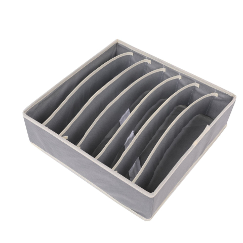 Organizare pentru casă - Cutie de depozitare, pentru lenjerie, sosete si sutiene, material textil, 7 compartimente, 32 x 32 x 10 cm, culoare gri