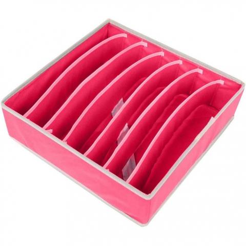 Organizare pentru casă - Cutie de depozitare, pentru lenjerie, sosete si sutiene, material textil, 7 compartimente, 32 x 32 x 10 cm, culoare roz