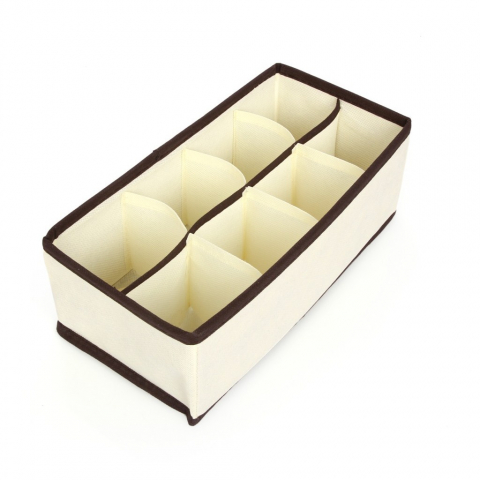 Organizare pentru casă - Cutie de depozitare, pentru lenjerie, sosete si sutiene, material textil, 8 compartimente, 32 x 16 x 10 cm, culoare bej