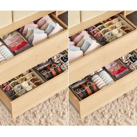 Cutie de depozitare, pentru lenjerie, sosete si sutiene, material textil, 8 compartimente, 32 x 16 x 10 cm, culoare bej [2]