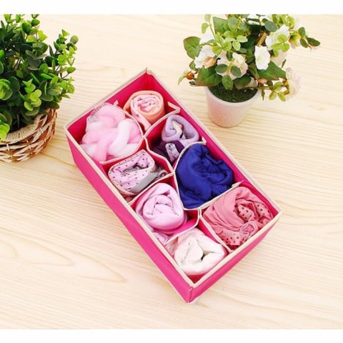 Cutie de depozitare, pentru lenjerie, sosete si sutiene, material textil, 8 compartimente, 32 x 16 x 10 cm, culoare roz [2]