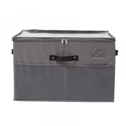 Cutie de depozitare pentru pantofi, flippy, 53x42x33 cm, cu capac transparent si fermoar, din panza oxford, pliabila, gri [6]