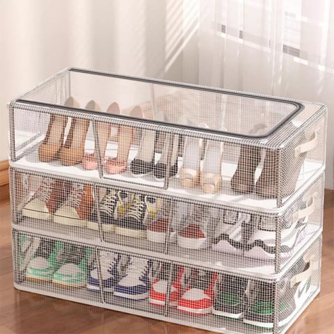 Cutie de depozitare pentru pantofi, flippy, 60*30*21cm , din plasa pvc impermeabila si cadru de otel, pliabila, fermoar bidirectional, transparenta [8]