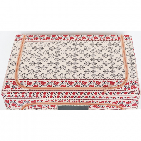 Cutie de depozitare pliabila,100 l din bumbac si in, 60x42x40 cm, fereastra frontala, 2 usi de acces cu fermoar bidirectional, cadru metalic, suport baza stabil din plastic, motiv traditional model 3 [2]