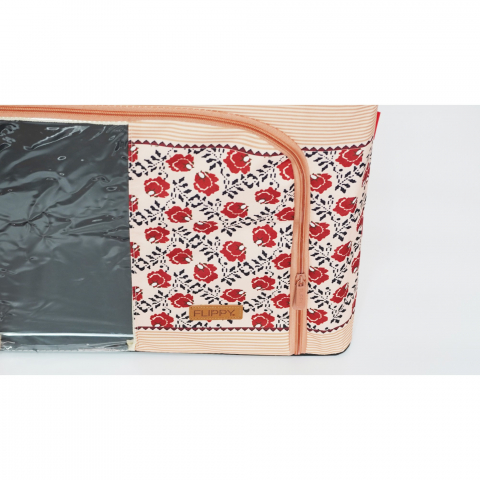 Cutie de depozitare pliabila,100 l din bumbac si in, 60x42x40 cm, fereastra frontala, 2 usi de acces cu fermoar bidirectional, cadru metalic, suport baza stabil din plastic, motiv traditional model 4 [2]